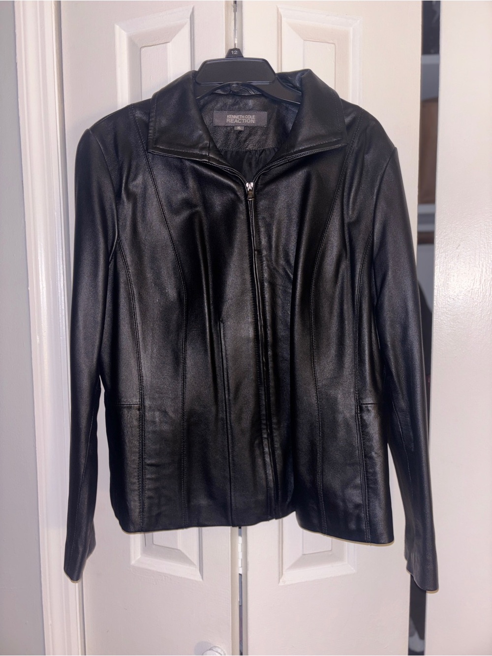 Kenneth Cole Black Leather Zip-Up Jacket